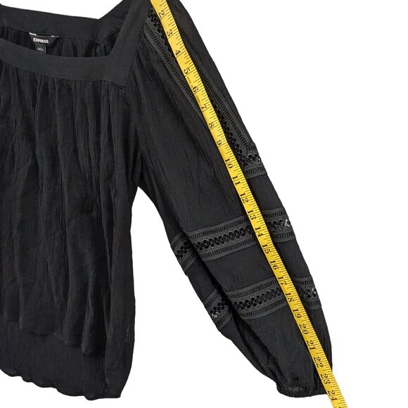 Express Square Neck Blouse Womens Black Long Balloon Sleeve Pullover Top Size S - Picture 7 of 10